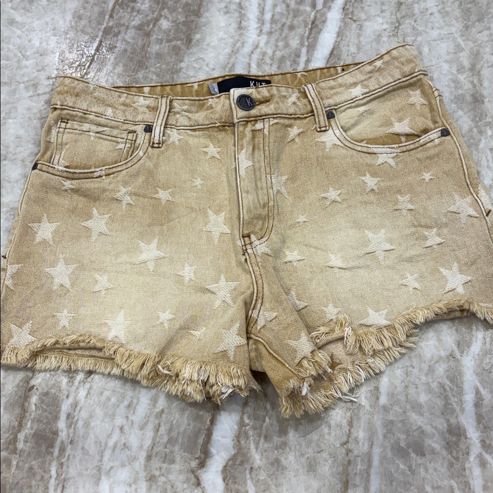 Kut from the Kloth Gold/Tan Star-Print Frayed Hem Shorts